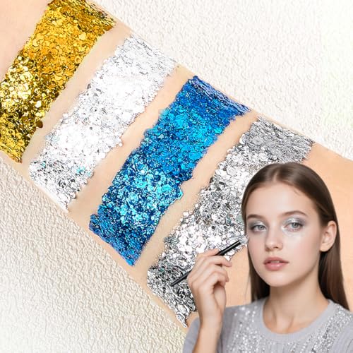 Badhare Dazzling Body Face Hair Glitter Gel 4Pack, Waterproof Sparkle for Parties, Festivals & Cosplay, Long Lasting Shimmer Makeup for Eye Shadow, Freckles & Skin, Easy Wash Off