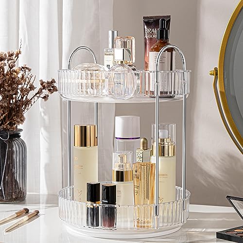 Rotating Makeup Organizer, 360¡Æ Spinning Makeup Storage Holder Rack, Dresser Bathroom Organizer Countertop, Large Capacity Perfume Skincare Lipstick Organizer for Vanity.(2 Tiers, Transparent)