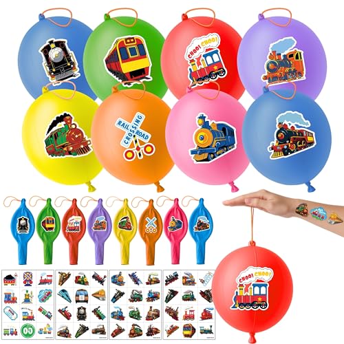 Train Party Favors Set - 72 Piece Bundle with Balloons & Tattoos