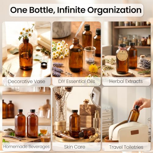 TBWIND 24 Pack 8oz Amber Glass Boston Bottles with Airtight Caps