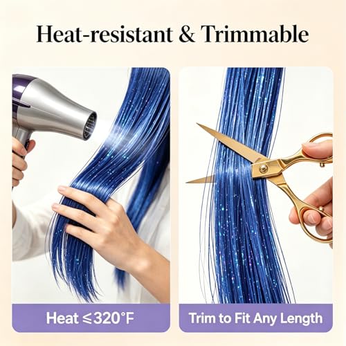 Neon Pink Clip-in Hair Tinsel 12PCS 23 Inch Heat-Resistant Glitter Hair Extension