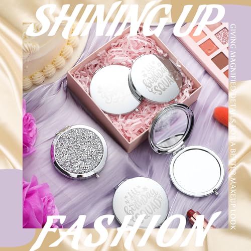6 Pcs Birthday Squad Party Favor Magnifying Compact Mirrors Birthday Squad Travel Small Mirror for Purse Makeup Pocket Mirror for Women 20th 30th 40th 50th 60th Party Favor(Silver)