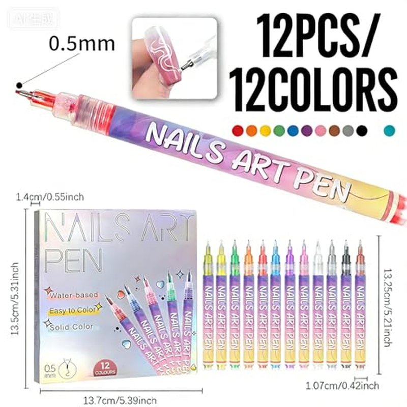12-Color Nail Art Pen Set for DIY Gel Nails Design