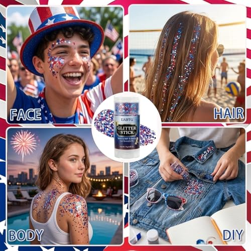 Patriotic Red White Blue Glitter Stick - Waterproof Face Body Makeup