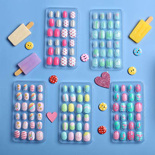 120 Pieces Kids Press On Nails - 5 Designs Full Cover