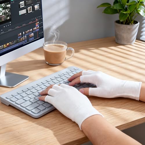 Clofiak 100% Cotton White Fingerless Gloves for Eczema & Moisturizing (3 Pairs)