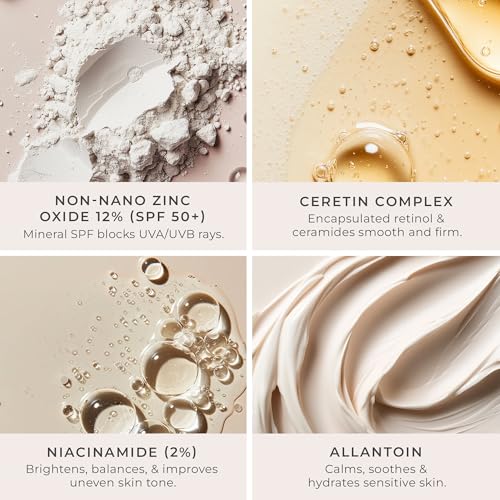 P?R MINERALS Tinted Sunscreen for Face, 4-in-1 Skin Tint - Broad Spectrum Mineral Sunscreen, SPF 50 - Tinted Facial Moisturizer, Primer & Foundation for Sun Protection - Lightweight, Buildable