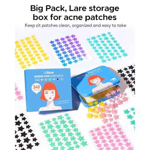 LitBear Acne Patch Pimple Patch, 6 Colors 240 Dots Star Pimple Patches with Tea Tree Oil & Centella Oil, Hydrocolloid Acne Pimple Patches for Face Cute Zit Patches Pimple Stickers Acne Dots