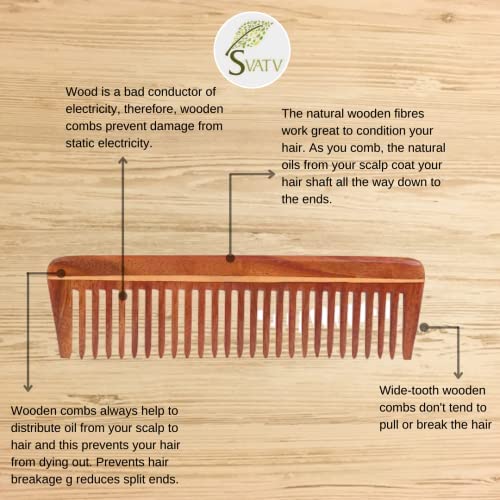 Svatv Handcrafted Rosewood Comb For Detangling Hair For Thick, Curly And Wavy Hair, Non-static And Eco-friendly With Wide Tooth For Grooming Hair Comb - (A-82A)