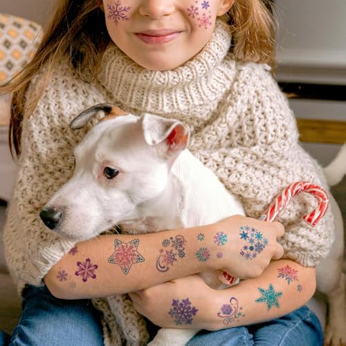 Glitter Snowflake Temporary Tattoos for Kids - 74 Individually Sheets Snowflake Tattoos for Kids Winter Christmas Party Supplies