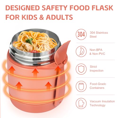 Pawtong 10oz Soup Thermo for Hot Food Kids Insulated Food Jar,Thermo Hot Food Lunch Container, Width Mouth Stainless Steel Lunch Box for Kids with Spoon (Pink-mermaid)