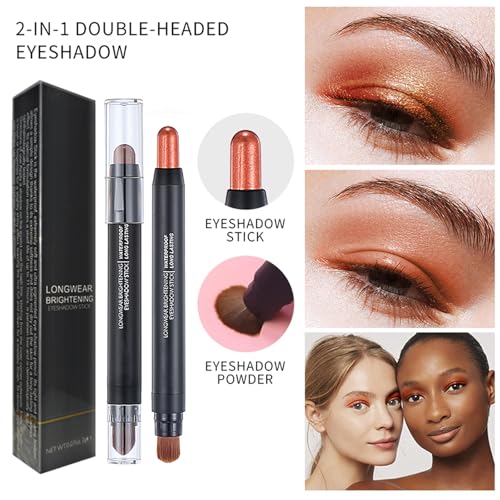 Light Copper Shimmer Dual Ended Eyeshadow Stick 12 Colors Matte and Shimmer Waterproof Long Lasting Creamy Eyeshadow Pencil for Smokey Eye Natural Everyday Makeup