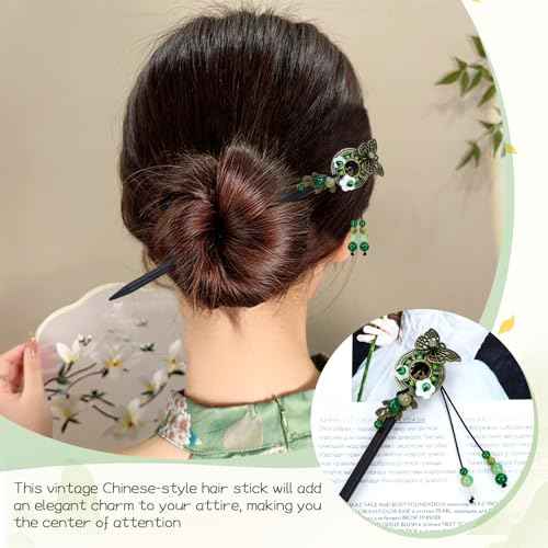 Lawie 8 Pack Wooden Hair Sticks Wood Chinese Hair Pins with Tassel Dangle Crystal Beads Flower Long Hair Chopstick Picks With Charm for Twist Bun Holder Fork Hair Slides Hair Accessories for Women