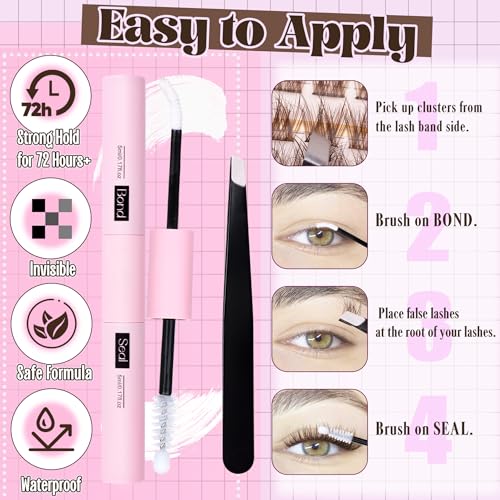 Mavphnee Cozy Brown Lash Cluster Kit 10-16mm with Remover, Tweezers, Bond & Seal