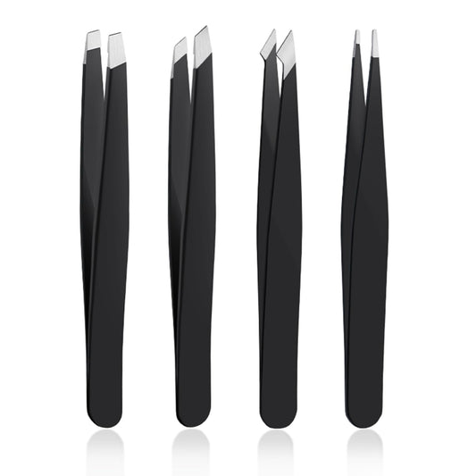 4 PCS Stainless Steel Tweezers Set – Precision Tweezers for Ingrown Hair, Facial Hair, Splinter, Blackhead and Tick Remover