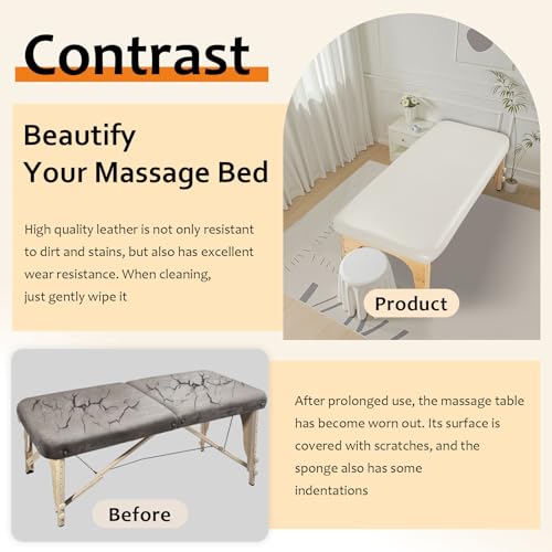PU Leather Massage Table Cover Waterproof Massage Table Cover Protector Elastic, Odorless & Anti-Wrinkle Wipeable Massage Bed Cover Fitted for 6FT Massage Bed/Spa Bed/Lash Bed (White, 1Pcs)