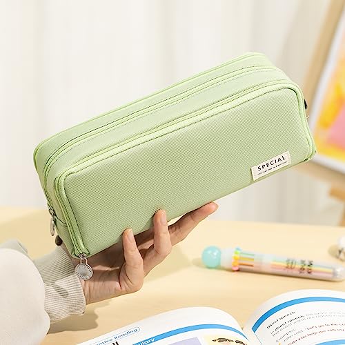 CICIMELON Large Capacity Pencil Case 3 Compartment Pouch Pen Bag for School Teen Girl Boy Men Women (Green)