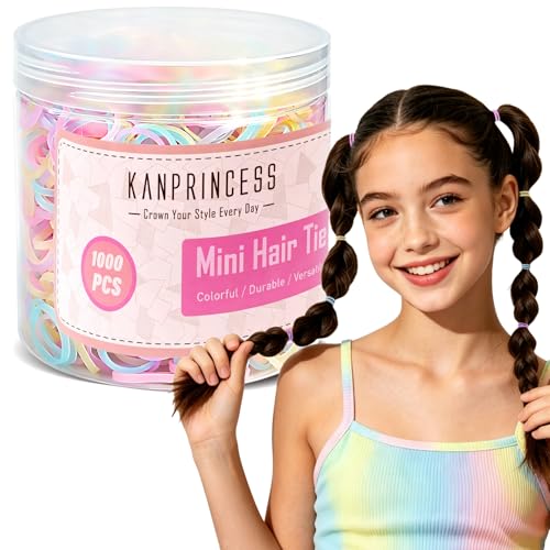 KANPRINCESS 1000pcs Mini Hair Rubber Bands - Soft Elastic Ties for Kids