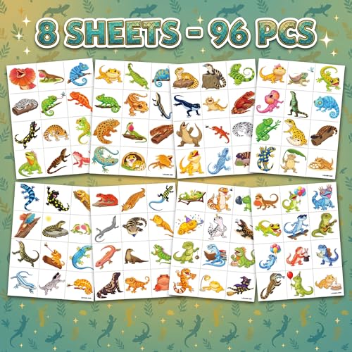 96 Lizard Temporary Tattoos for Kids - Waterproof Party Favors