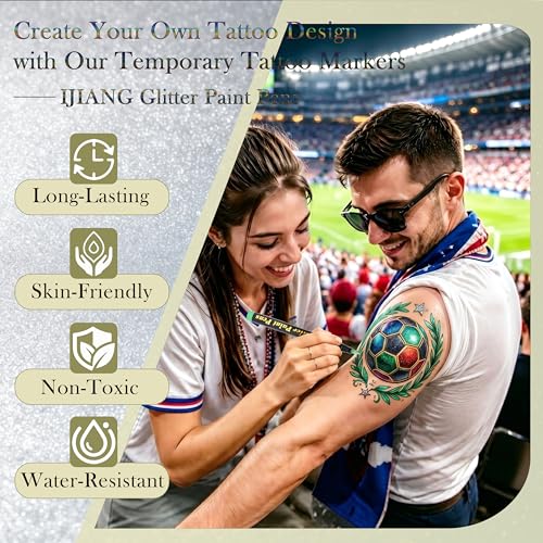 IJIANG 15 Metallic Glitter Tattoo Markers - Skin-Safe & Washable