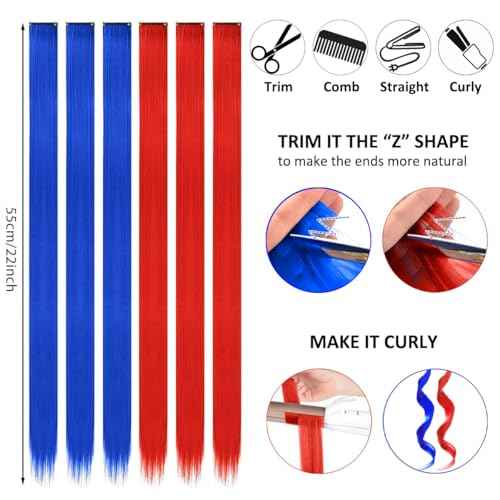 Mysense Halloween Costume Accessories for Adult Women Girls Kids Cosplay Makeup, Red and Blue Clip in Hair Extensions + Face Body Paint Stick + Black Liquid Eyeliner Stamp Makeup Kit