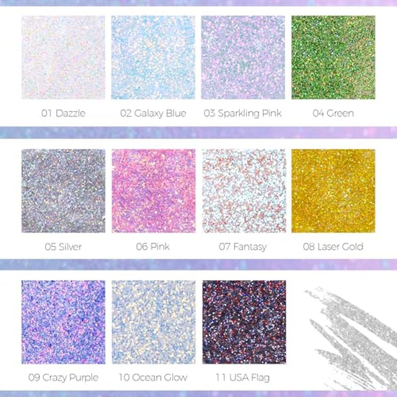 DAGEDA 2Colors Roll-on Body Glitter Gel for Body, Hair, Face, Holographic Glitter Makeup for Rave Accessories, Body Shimmer Hair Glitter Gel for Halloween Makeup(Sparkling Pink+Pink)