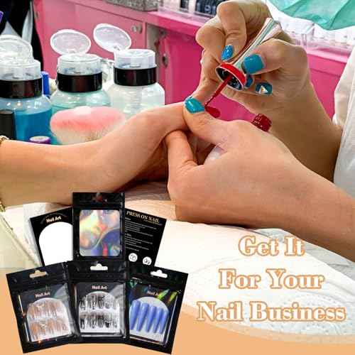 202pcs Press on Nail Packaging Bag, 100pcs Empty Holographic Nail Storage Bag and 100pcs Instruction&Display Black Cardboard with 2 Roll Transparent Tape for Nail Display Profession Salon (Black, 100)