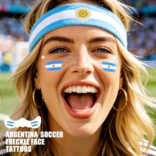 VXZ Blue & White Soccer Fan Face Tattoos - Waterproof Temporary Stickers for Game Day