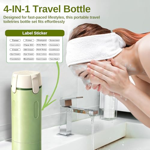 Rosafinal Green 4-in-1 Travel Dispenser Bottle - Refillable Toiletry Organizer
