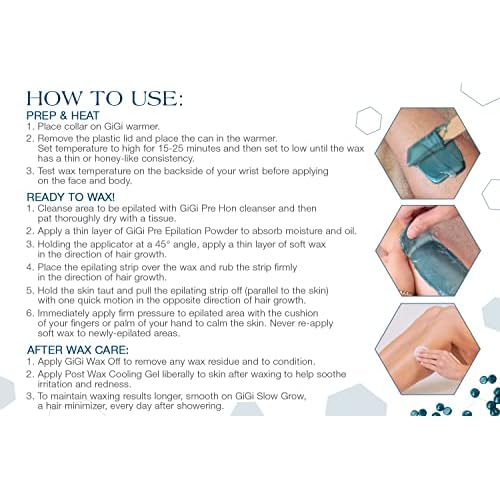 GiGi Hard Wax Beads for Hair Removal, Soothing Azulene Hair Removal Wax for Sensitive Skin, 14 oz