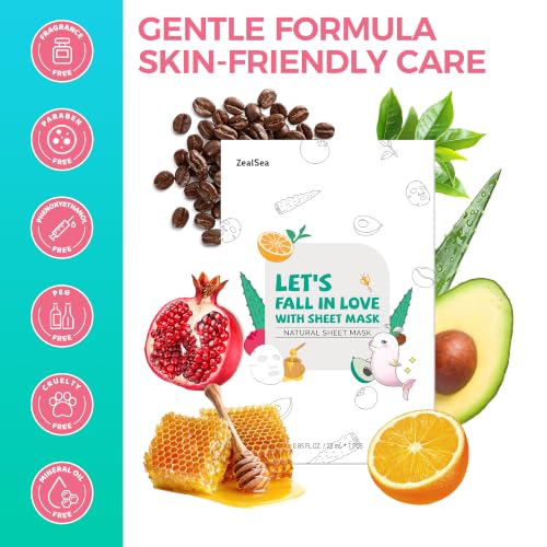 ZealSea Natural Collection 7 Pack Face Masks for Skin Hydration & Glow