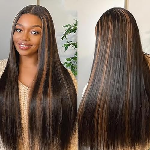 Fiumer 20-Inch Ombre Lace Front Wig Human Hair 1B/30 Highlights