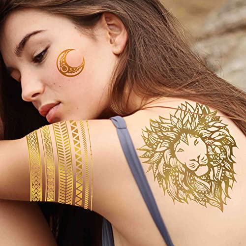 Bilizar 9 Sheets Flash Gold Temporary Tattoos - 110+ Designs