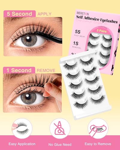 Self Adhesive Eyelashes 14mm - 5 Pairs Waterproof Reusable Glueless Lashes