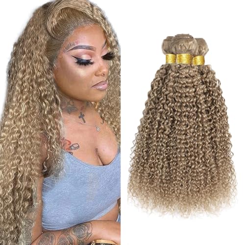 Ash Blonde Curly Hair Bundles - 22 Inch Kinky Wave, 3 Pack