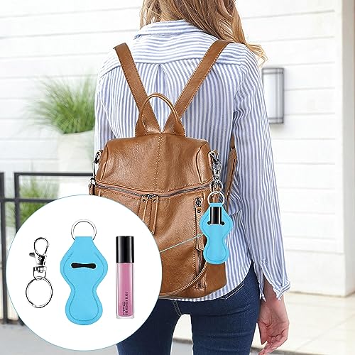 Duufin 16 Pieces Chapstick Holder Keychain with 16 Pieces Metal Clip Cords for Chapstick Tracker and Safeguard