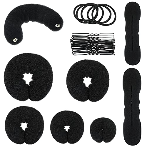 Donut Hair Bun Maker Set - 34 Pc Kit with Sponge Bun Makers, Clips & Elastics