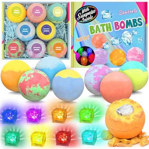 Bath Bombs for Kids with Surprise Toys Inside, 8 Pcs 3.5 Oz Light Up Bath Bombs Gift Set with Essential Oils, Handmade Spa Moisturizing for Women Relaxing, Birthday, Party, Christmas