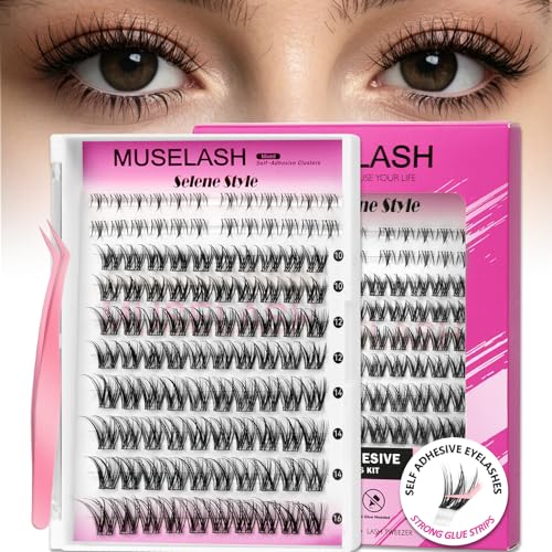 MUSELASH Self-Adhesive Eyelash Clusters Kit - 10-16mm Natural Wispy Lashes