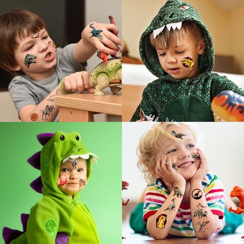 96PCS Dinosaur 3D Pre-Cut Temporary Tattoos - Stickers for Birthday Party Supplies, Decorations, and Favors - Super Cute Gifts for Kids, Boys & Girls, Classroom Prizes, and Themed (Normal)