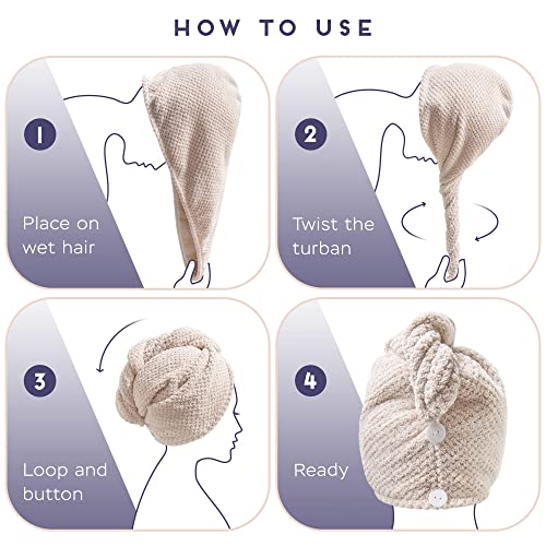 SimpleField Microfiber Hair Towel Wrap - 2 Pack, Quick Drying & Anti Frizz