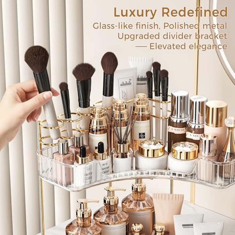 3-Tier Corner Bathroom Organizer with Makeup Brush Holder