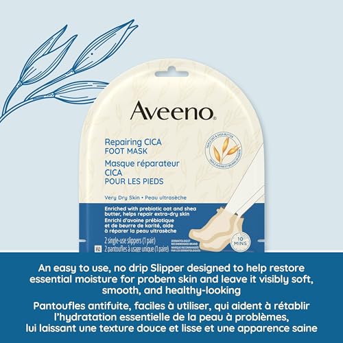 Aveeno Repairing CICA Foot Mask with Prebiotic Oat & Shea Butter, 1 Pair