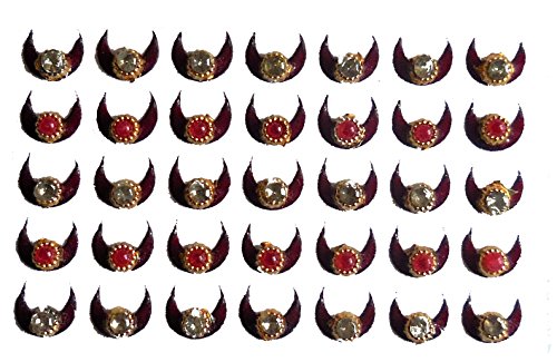 Half Moon Goddess Bindi Stickers - 80 Maroon Crystal Face Jewels