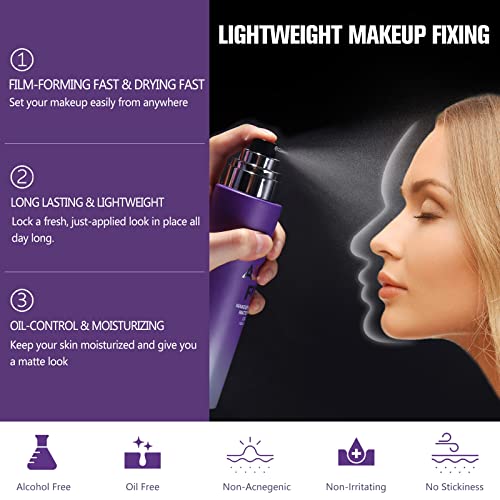 UCANBEMAKEUP Long Lasting Makeup Setting Spray Kit- 6.76 Fl oz Hydrating Matte Finish Mist Lightweight Face Make up Fixer +Travel Size Spray Bottle+Sponge Puff Makeup Set