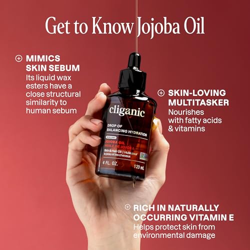 Cliganic Non-GMO Jojoba Oil Bulk 32oz, 100% Pure - Natural Cold Pressed Unrefined Hexane Free Oil for Hair & Face