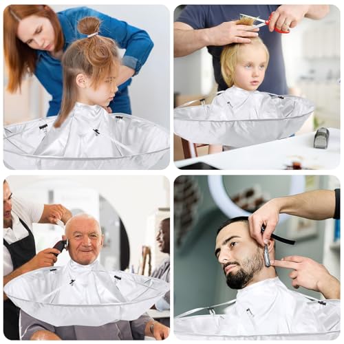 FEBSNOW Silver Haircut Cape Umbrella, Foldable Barber Cloak for Adults
