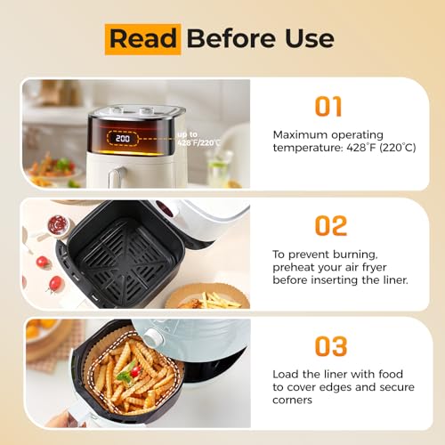 Vailnd Air Fryer Paper Liners - 125 Pcs, 8" Non-Stick Parchment