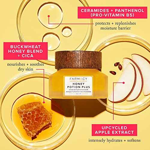 Farmacy Hydrating Face Mask - Honey Potion Plus Nourishing Skincare Facial Mask with Niacinamide, Ceramides + Pro-Vitamin B5 to Protect + Replenish Moisture Barrier (50g)