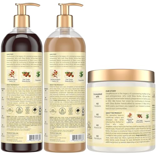 SheaMoisture Jamaican Black Castor Oil Strengthen & Restore Hair Repair Shampoo, Conditioner + Leave-In Conditioner, Family-Size Bundle
